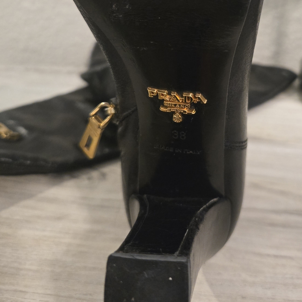 Prada Black Over the Knee Leather Boots - Picture 3 of 7